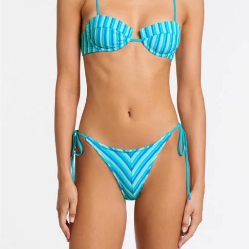 Triangl Swimwear Aqua and Blue Striped Bikini